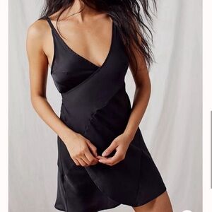 Intimately by Free People Black Satin Wrap Mini Dress